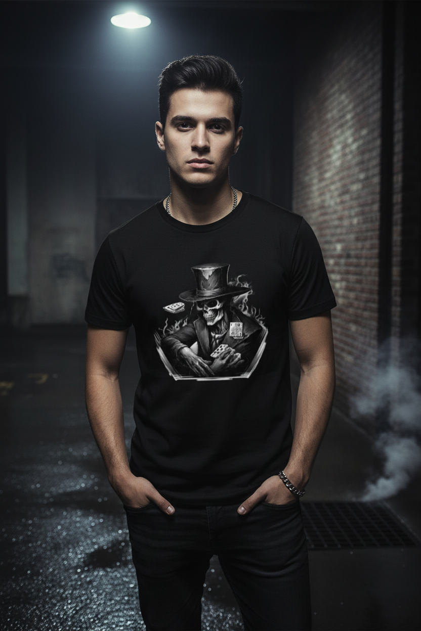 T-shirt Skeleton Gambler – lifestyle nera