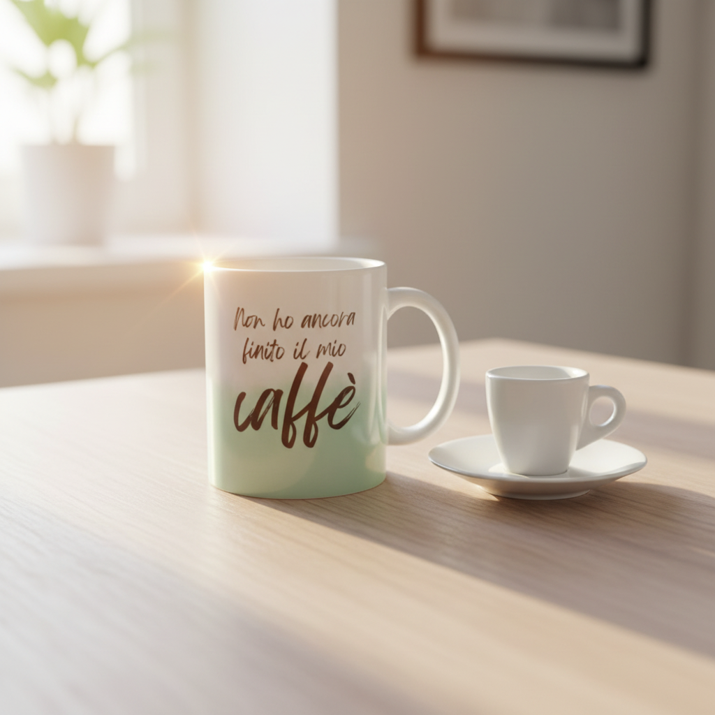 Tazza Caffè lifestyle tavolo con scritta