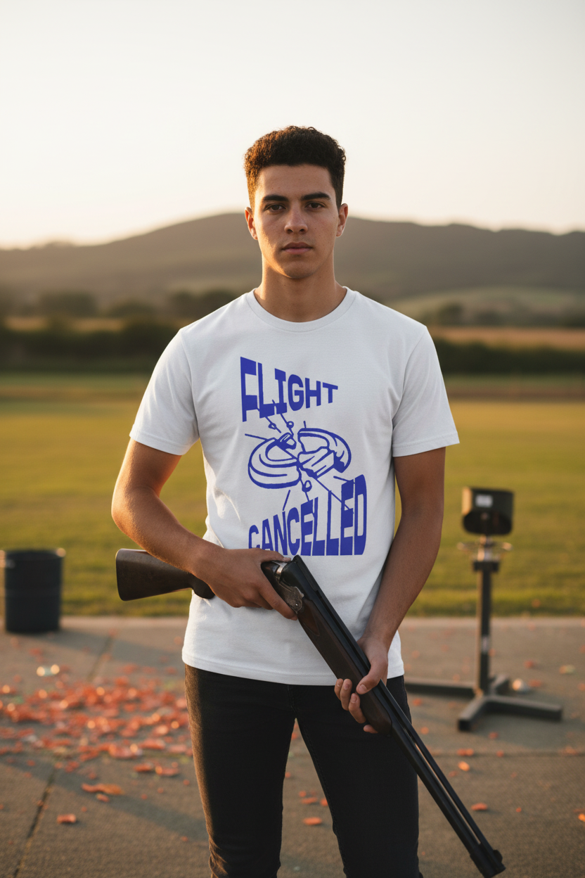 T-shirt bianca su persona al campo da tiro