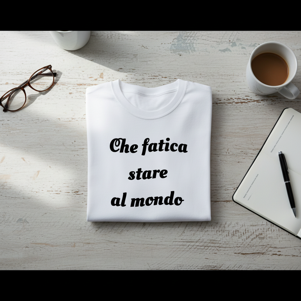 T-shirt piegata su tavolo